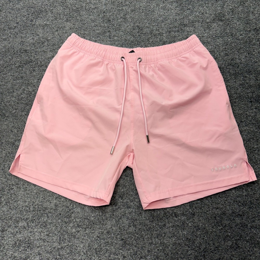 YoungLA Mens Pink Model 140 YLA2132 Mesh Lined Gym Athletic Shorts Medium